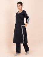 Black and white embroidery work cotton co-ord set