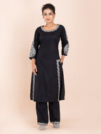 Black and white embroidery work cotton co-ord set