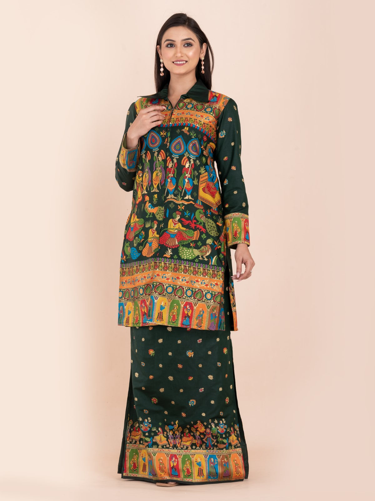 "Baneshwari Grace" – Bottle Green Baluchori Fusion Set