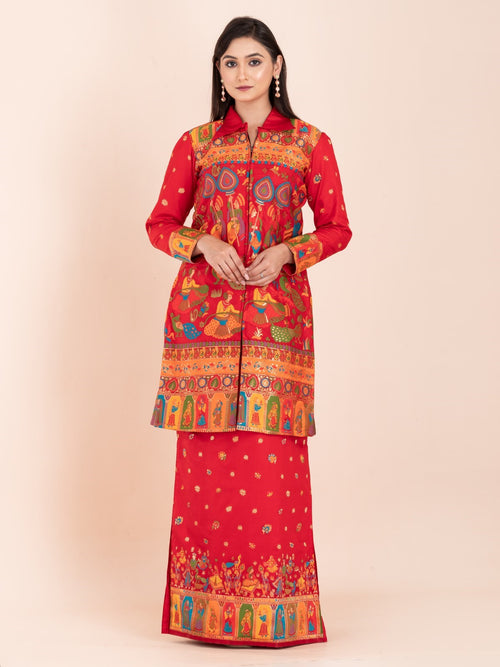 "Laalima Charm" – Tomato Red Baluchori Fusion Ensemble