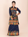 "Neelraga Elegance" – Navy Blue Baluchori Fusion Set