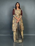 Tussar Bliss – Handwoven Natural Cotton Fusion Dress with Floral Weaving