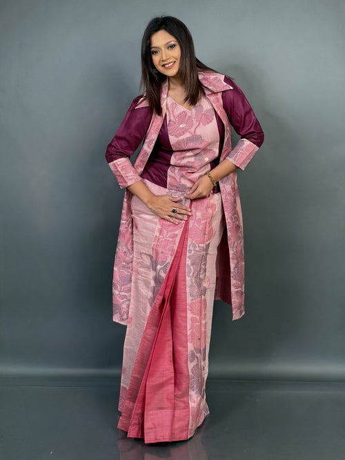 Blush Pink – Summer Fusion Cotton Dress with Floral Weaves