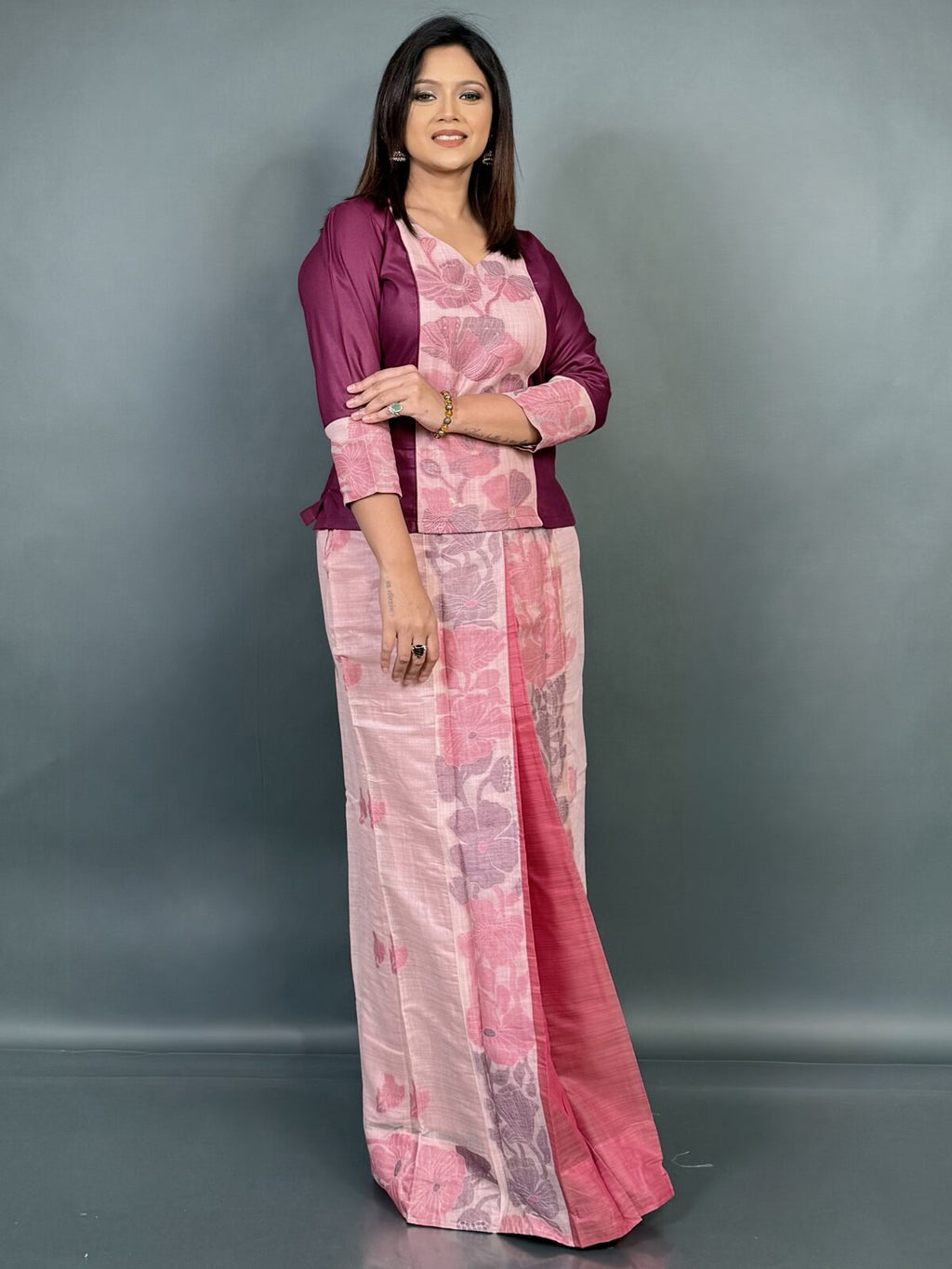 Blush Pink – Summer Fusion Cotton Dress with Floral Weaves
