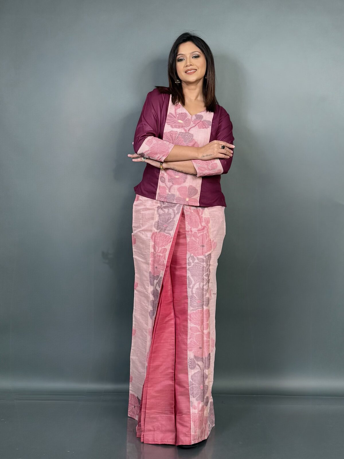 Blush Pink – Summer Fusion Cotton Dress with Floral Weaves