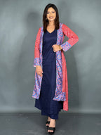 Midnight Charm: Navy Co-Ord Set with Statement Red Jacket