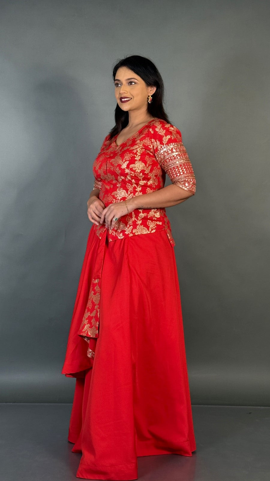 Crimson Heirloom | Embroidered Banarasi Blouse &amp; Skirt