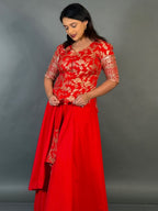 Crimson Heirloom | Embroidered Banarasi Blouse &amp; Skirt