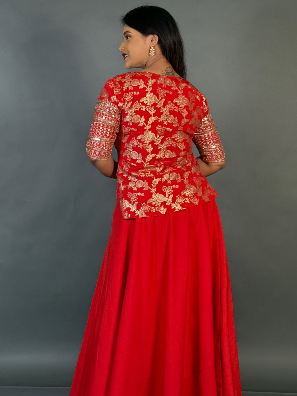 Crimson Heirloom | Embroidered Banarasi Blouse &amp; Skirt