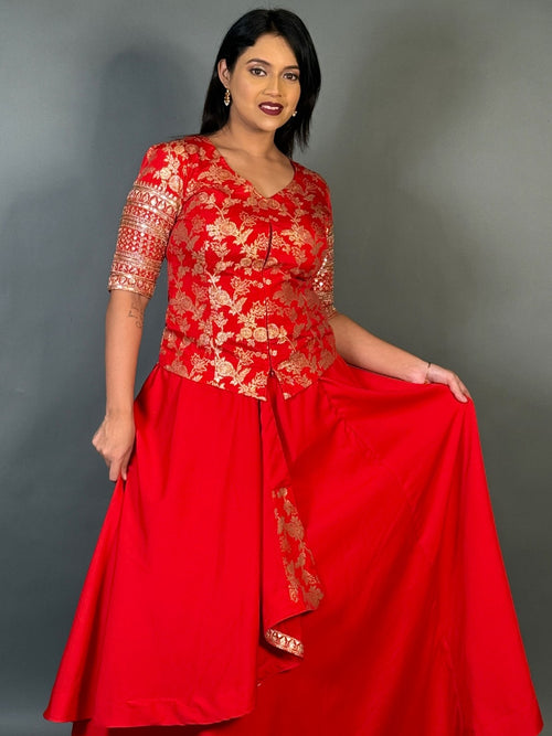Crimson Heirloom | Embroidered Banarasi Blouse &amp; Skirt