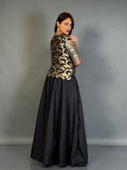 Midnight Grace Black Benarasi Plus-Size Blouse and Skirt Set