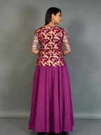 Regal Wine Benarasi Plus-Size Embroidered Blouse and Skirt Set