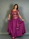 Regal Wine Benarasi Plus-Size Embroidered Blouse and Skirt Set