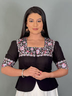 Velvet Night Plus Black Embroidered Party Blouse