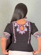 Velvet Night Plus Black Embroidered Party Blouse