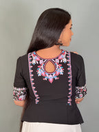 Velvet Night Plus Black Embroidered Party Blouse