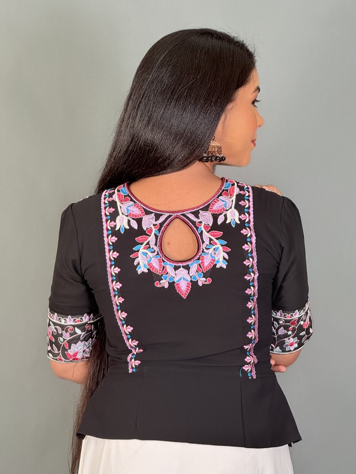 Velvet Night Plus Black Embroidered Party Blouse