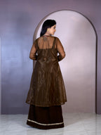 Gilded Mocha Embroidered Fusion Set with Jacket