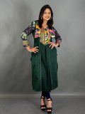 Curvy Charm Bottle Green Kantha Work Kurti