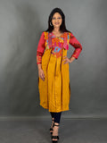 Golden Bloom: Mustard Yellow Kantha Flared Kurti