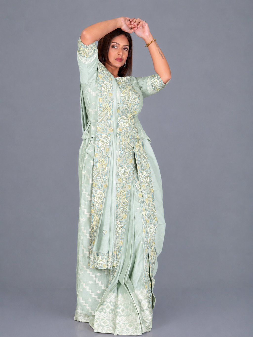 The Mint Muse Embroidered Insta Saree Set