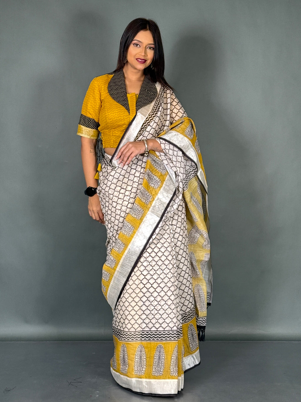Sunlit Ivory Linen Insta Saree Set