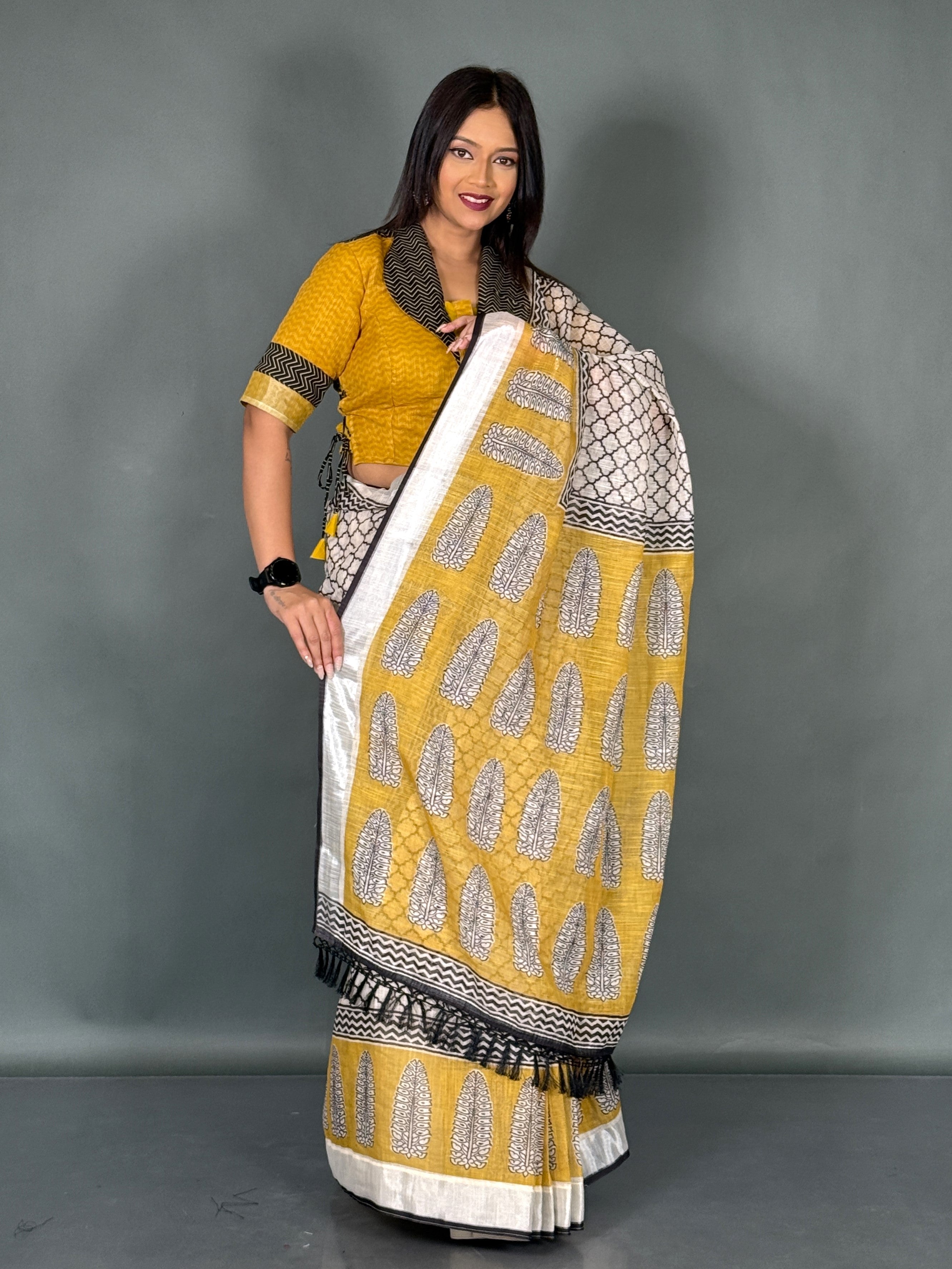Sunlit Ivory Linen Insta Saree Set