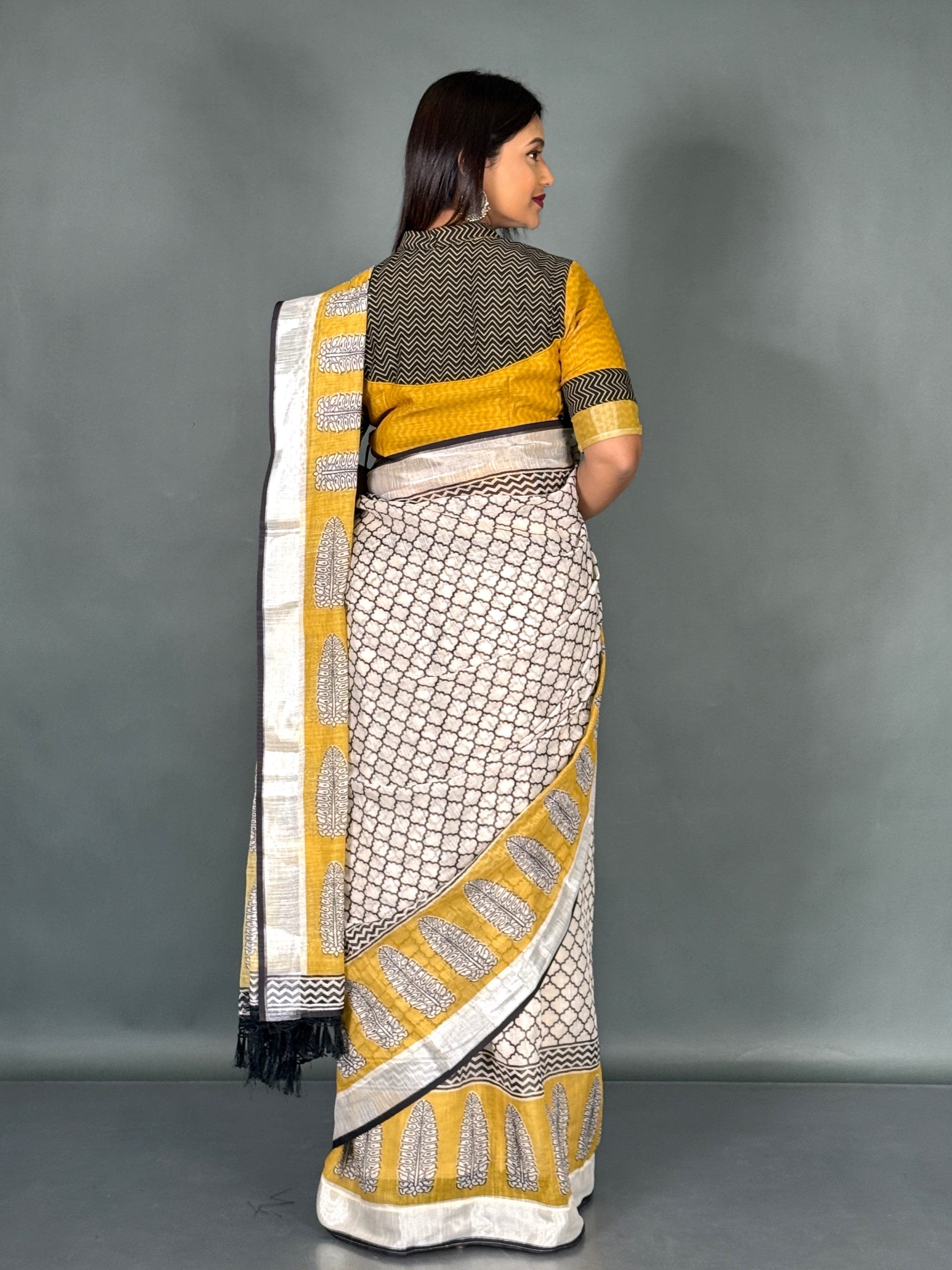 Sunlit Ivory Linen Insta Saree Set