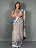 Navy Bloom Linen Insta Saree with Designer Blouse