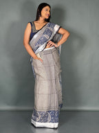 Navy Bloom Linen Insta Saree with Designer Blouse