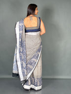Navy Bloom Linen Insta Saree with Designer Blouse