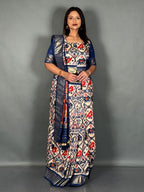 Celestial Blue Patola Ready-to-Wear Saree Set