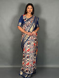 Moonlit Grace Plus Size Off White Blue Ready-to-Wear Saree Set