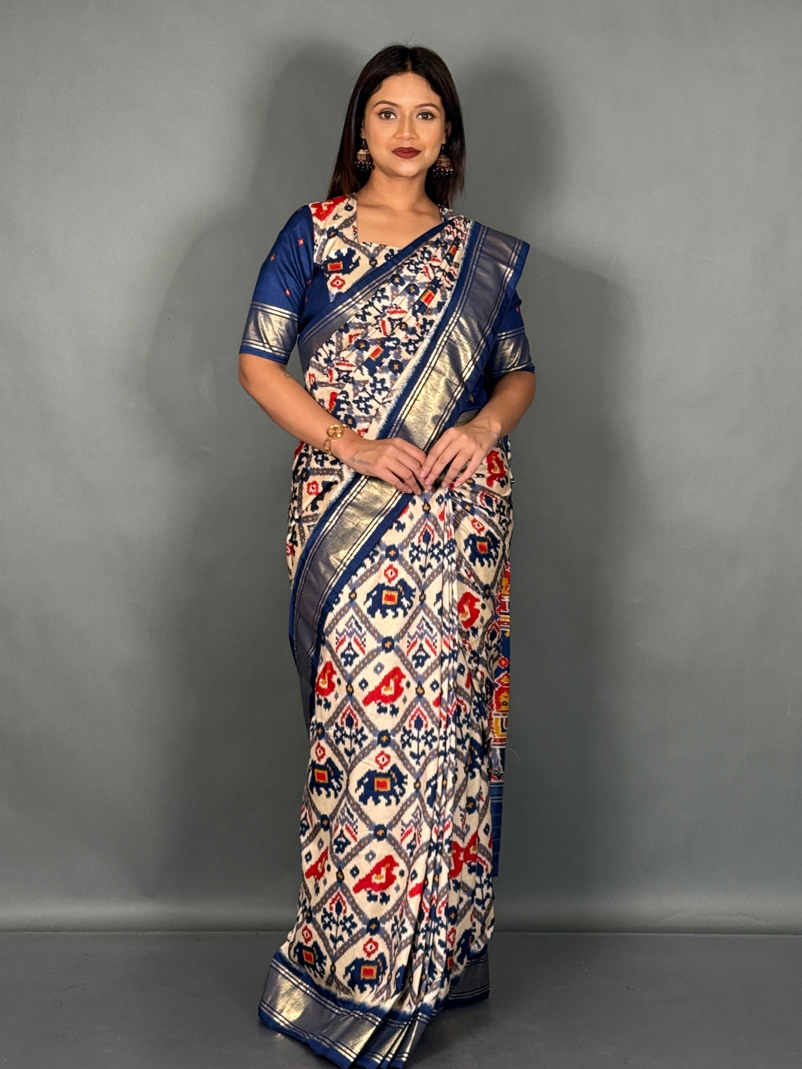 Moonlit Grace Plus Size Off White Blue Ready-to-Wear Saree Set