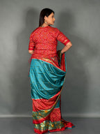 Plus Size Peacock Blue Patola Print Insta Saree Set