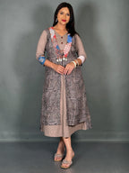 Beige & Black Geometric Indo-Western  Dress