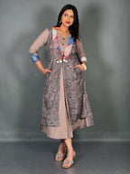 Beige & Black Geometric Indo-Western  Dress