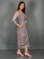 Beige & Black Geometric Indo-Western  Dress