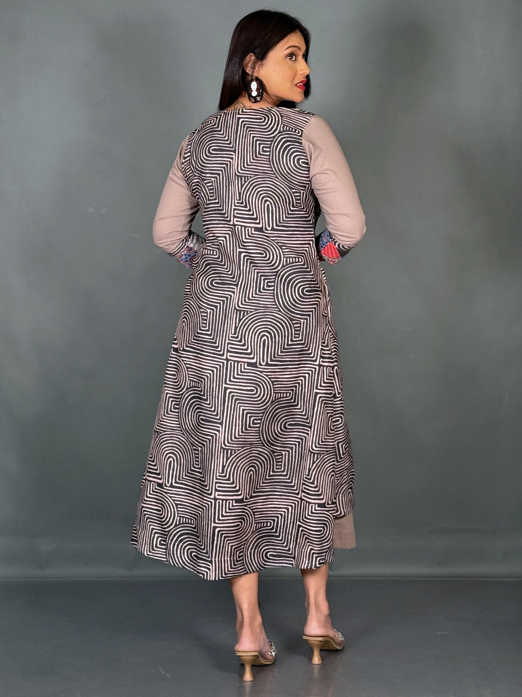 Beige & Black Geometric Indo-Western  Dress