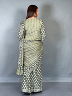 Pista Ajrak Print Ready To Wear Saree Set