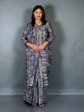 Midnight Mist Ajrak Blue Ready To Wear Saree Set