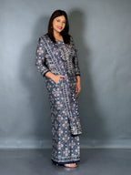 Midnight Mist Ajrak Blue Ready To Wear Saree Set