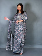 Midnight Mist Ajrak Blue Ready To Wear Saree Set