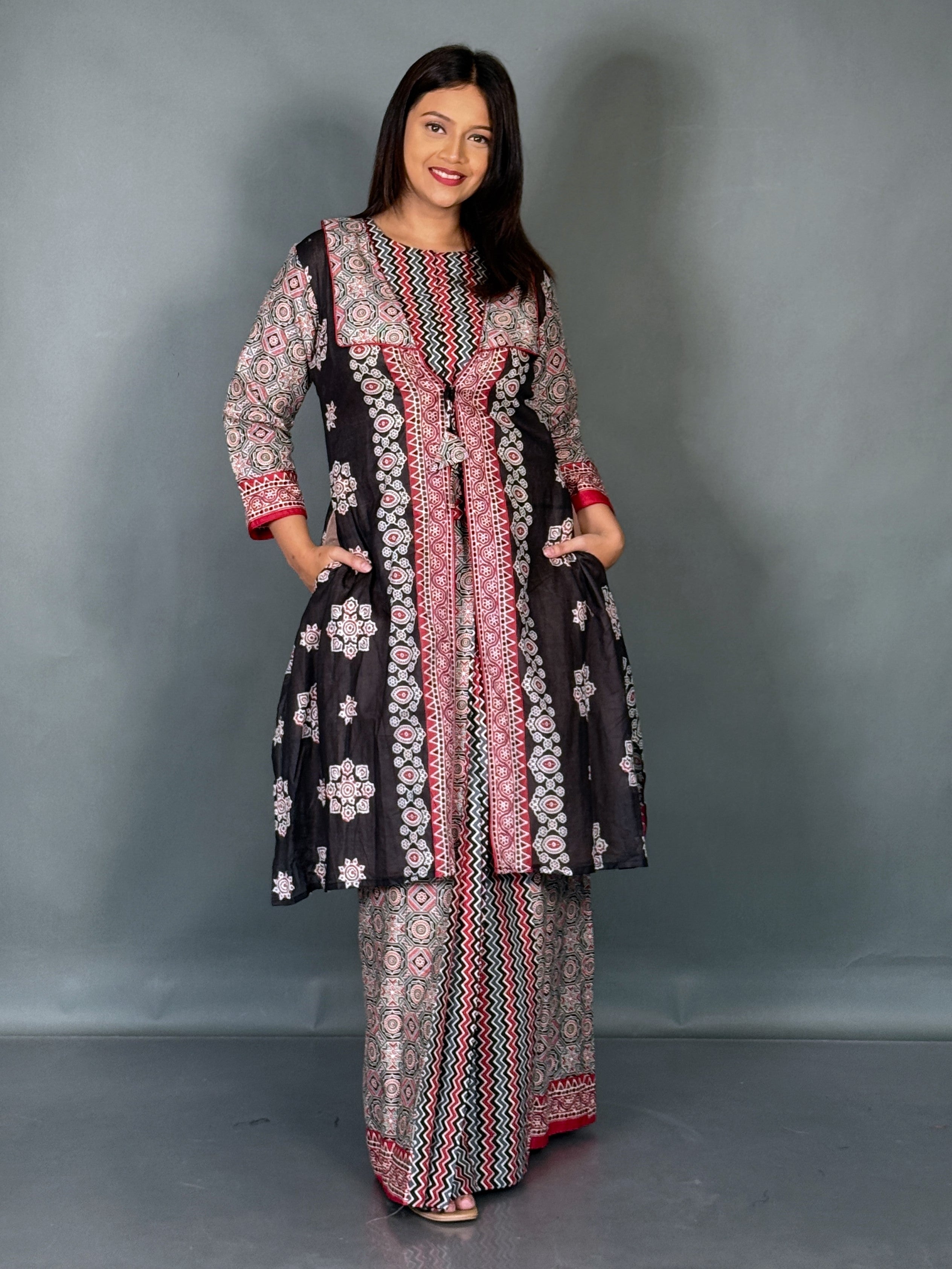 The Curvy Crimson Fusion Saree Set