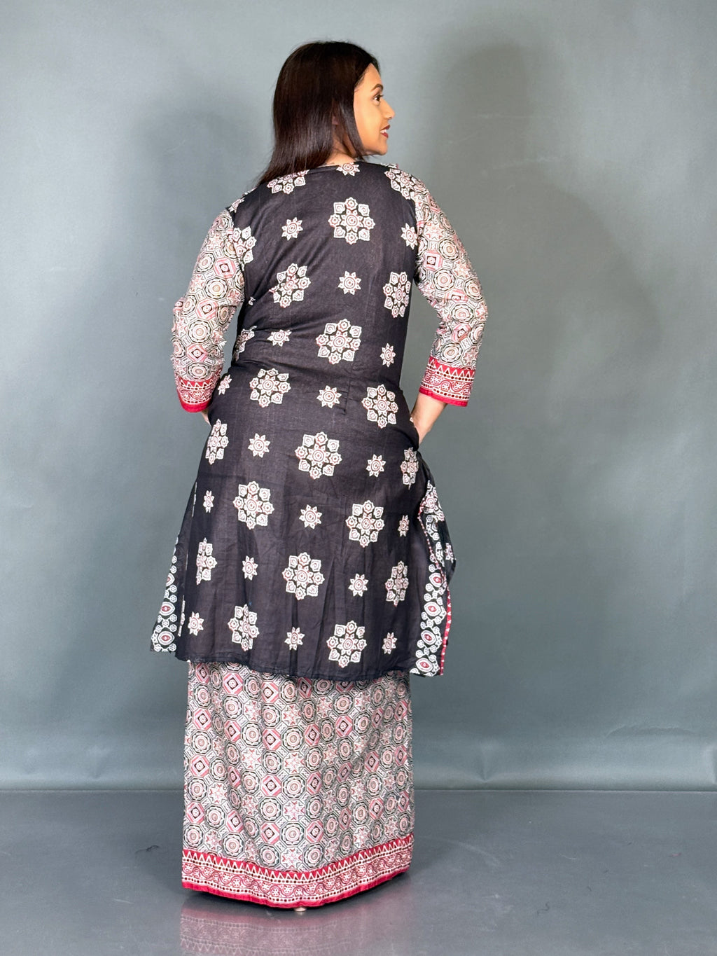 Crimson Noir Fusion Saree Skirt Set