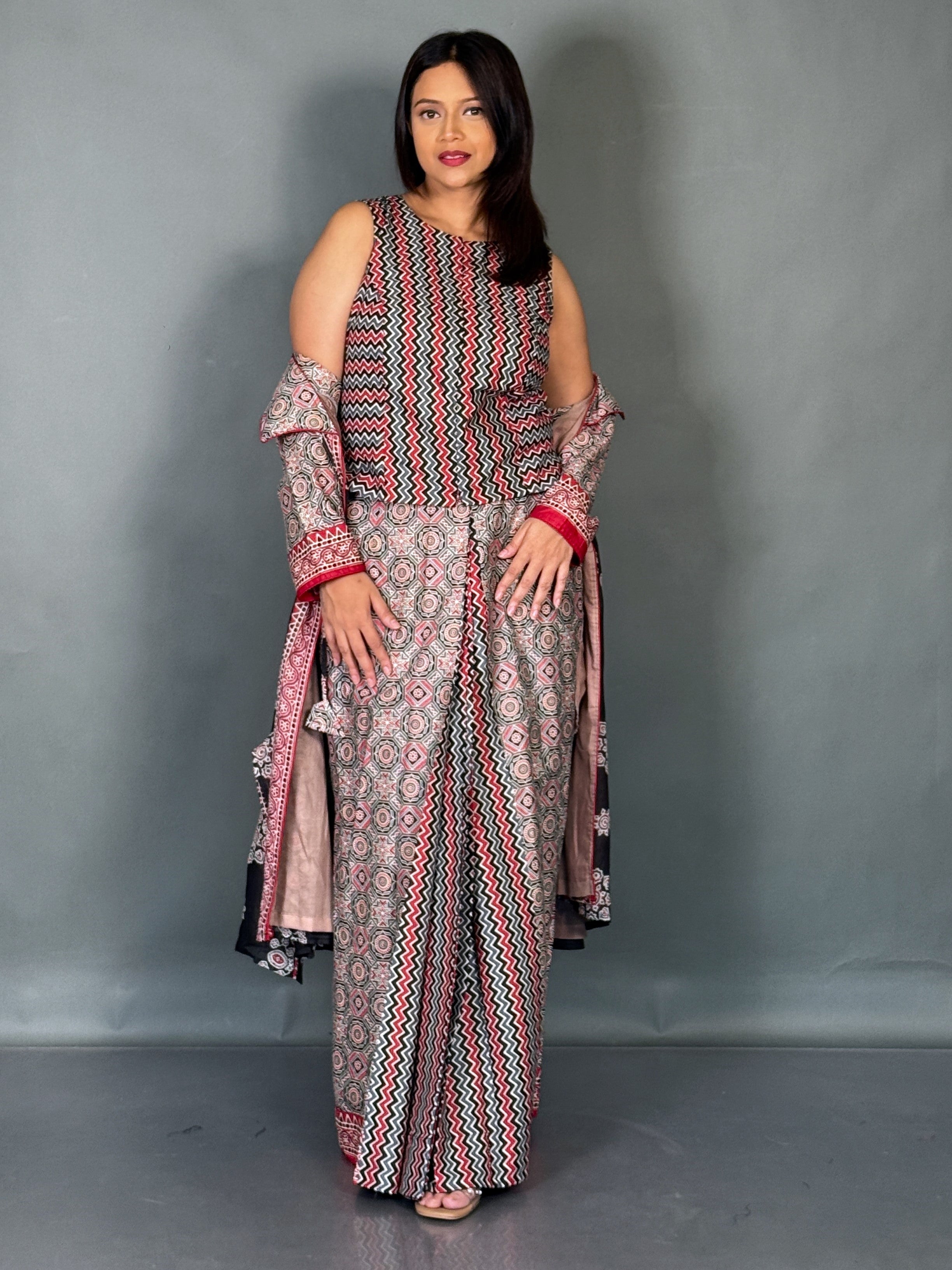 The Curvy Crimson Fusion Saree Set