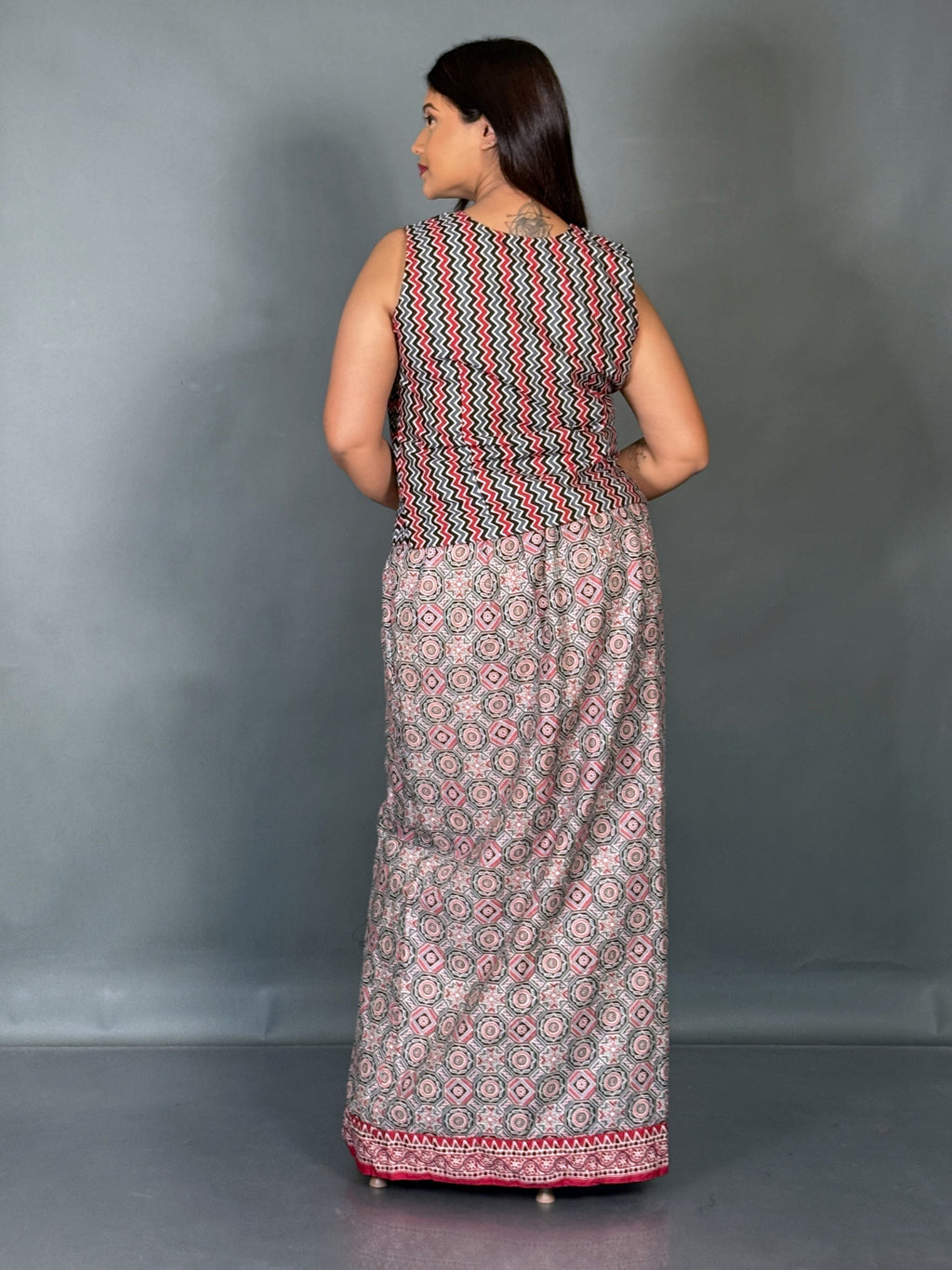 Crimson Noir Fusion Saree Skirt Set