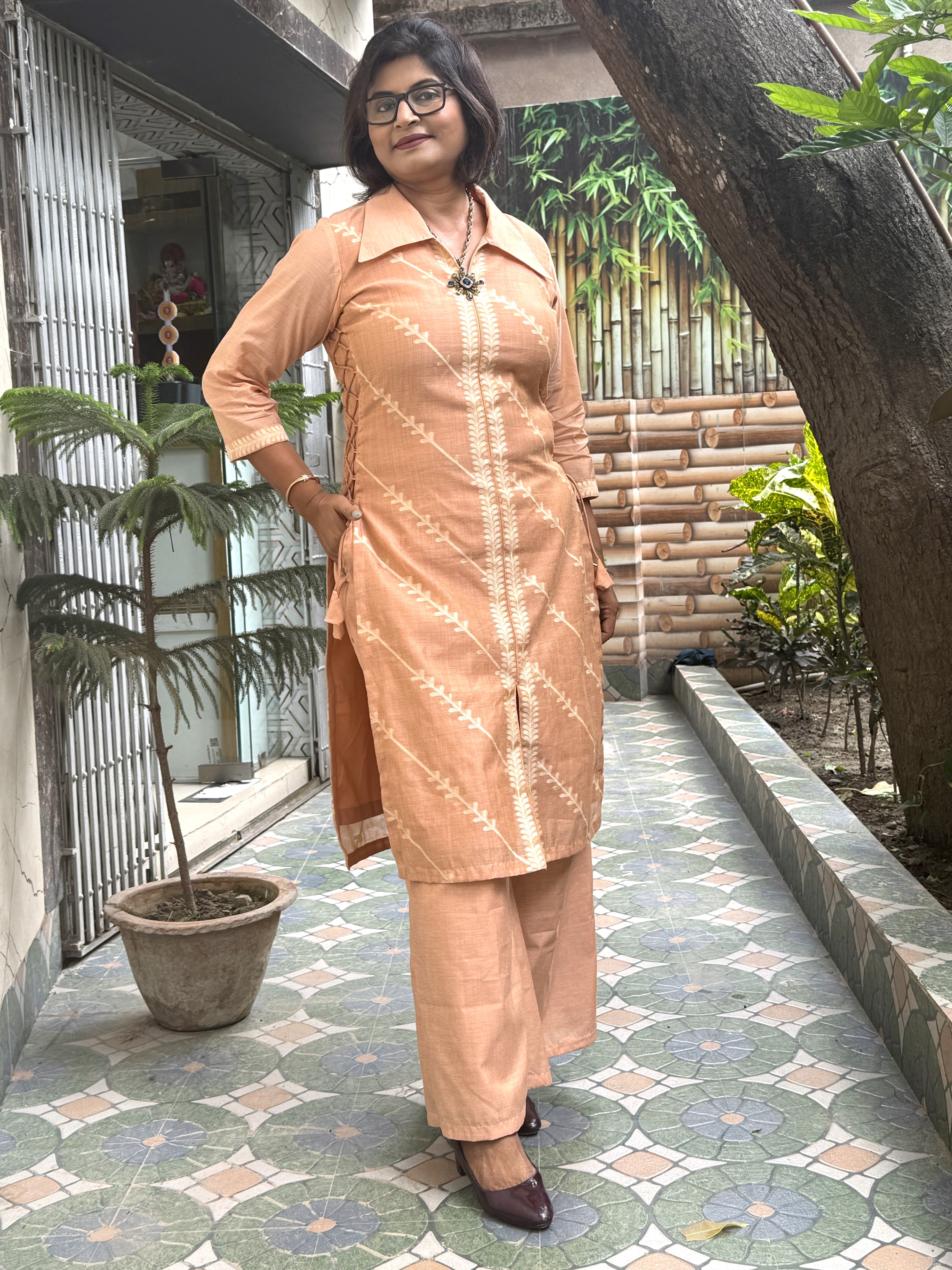 SaffronMuse Weaving Work Partywear Co-Ord Set