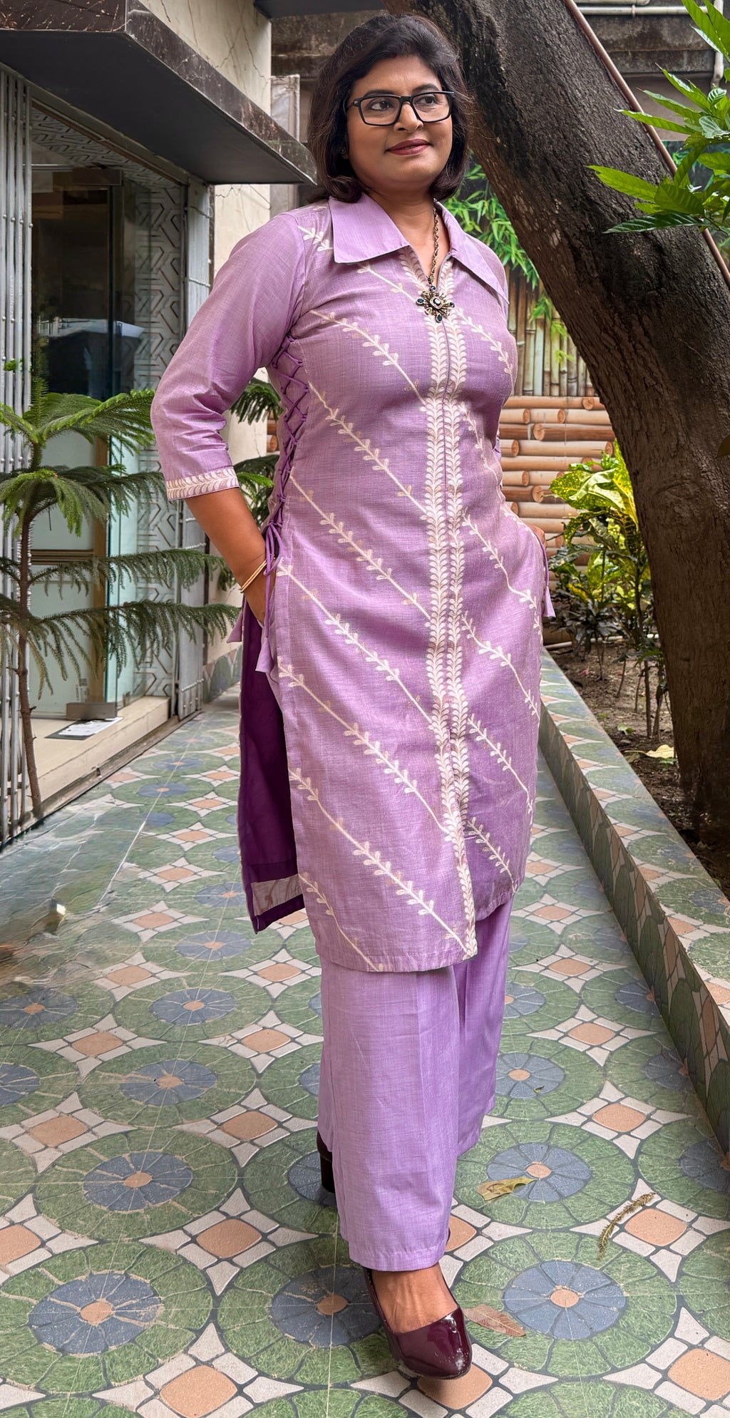 Lavender Muga Tussar Slim Fit Co-Ord Party Set
