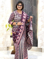 Dark Chocolate Ajrak Pure Cotton Insta Saree Set